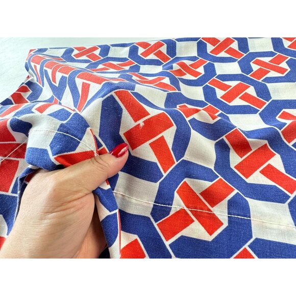 Vintage 70s pillowcase, blue red geometric groovy pattern, Sears single casing - Picture 8 of 9